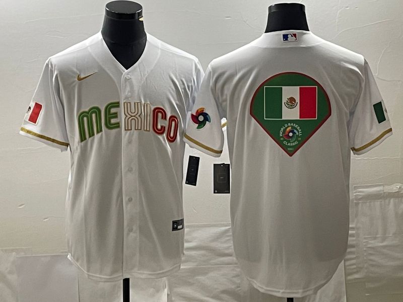 Men 2023 World Cub Mexico Blank White gold Nike MLB Jersey14